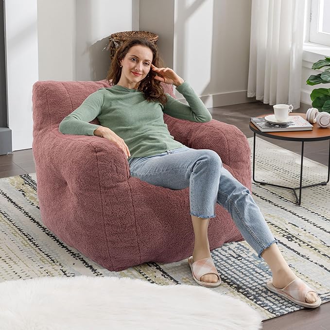 Recaceik Large Bean Bag Chairs, Tufted Soft Stuffed Bean Bag Chair with Filler, Fluffy Lazy Sofa, Imperial Lounger Giant Bean Bag Chair for Bedroom, Living Room, Rufous
