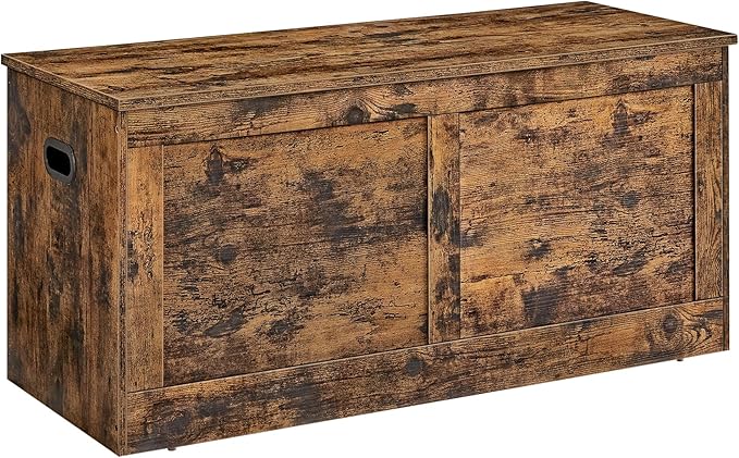 VASAGLE Storage Chest, Storage Trunk with 2 Safety Hinges, Storage Bench, Shoe Bench, Farmhouse Style, 15.7 x 39.4 x 18.3 Inches, for Entryway, Bedroom, Living Room, Rustic Brown ULSB164K01