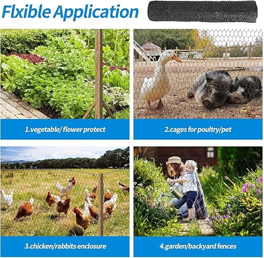 1/2 Inch Black Wire Mesh Roll - 36'' x 100' Chicken Wire Fence, 21 Gauge Hardware Cloth Poultry Netting for Garden/Animal Barrier/Rabbit/Floral/Chicken Coop/DIY Projects