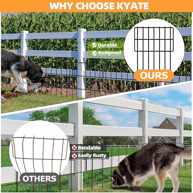 KYATE Garden Fence Animal Barrier, 30 Panels No Dig Fence 42.5ft(L) x13in(H), Rustproof Metal Defense Border, Dogs Rabbits Blocker Fence for Outdoor Yard & Patio