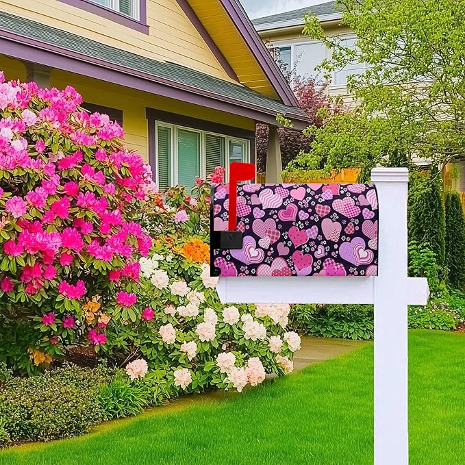 Happy Valentines Mailbox Covers Magnetic Standard Size 21x18 inch Red Pink Love Heart Mail Box Post Letter Box Cover for Home Outdoor Garden Yard Decor
