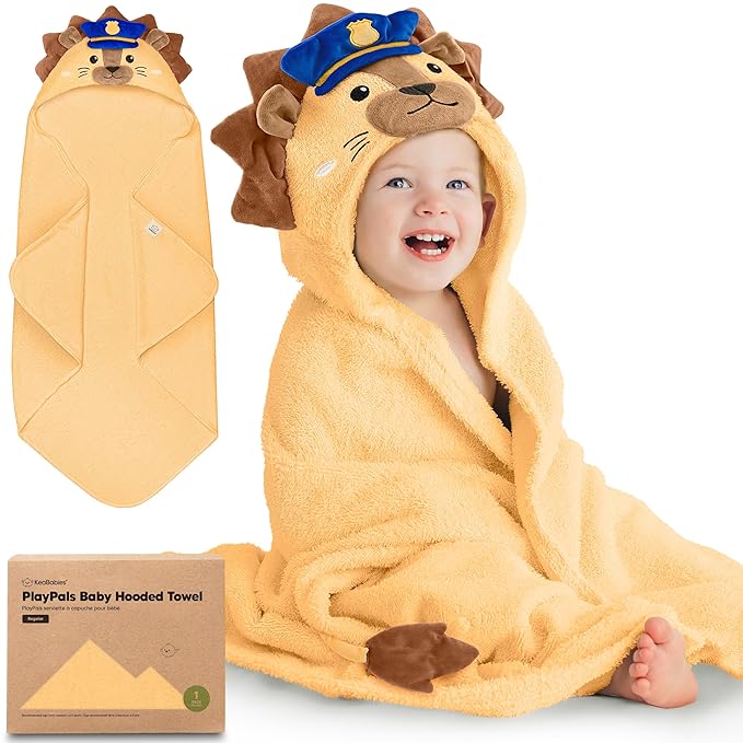 KeaBabies Organic Baby Towel with Hood for Girls, Boys - Soft, Absorbent, 100% Cotton Hooded Baby Towels for Newborns, Infants, Large Hooded Bath Towels for Babies, Kids, Toddler 1-3 (Leo)