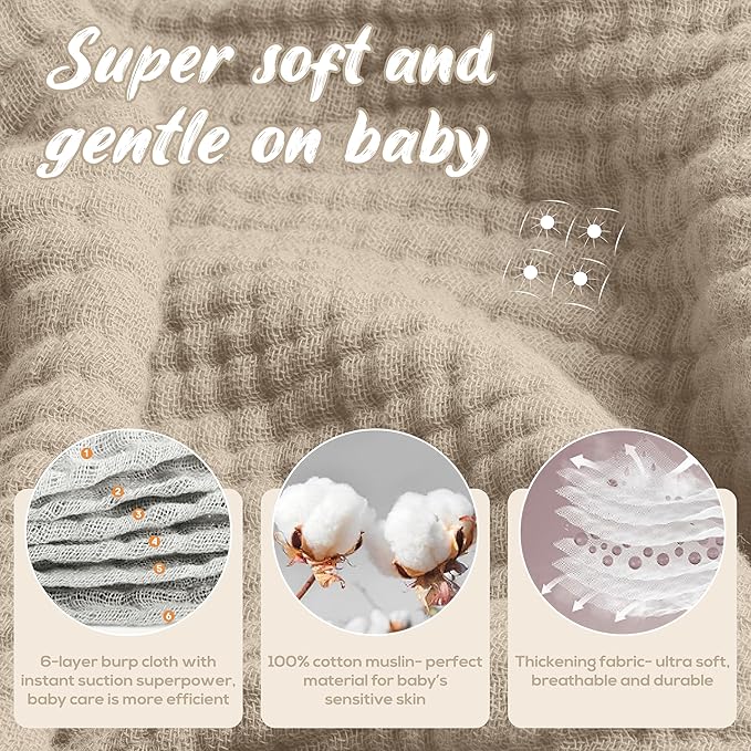 Muslin Hooded Baby Towels for Newborns, 32"x32", 100% Cotton – 6 Layers Super Soft Absorbent Breathable, Baby Bath Towel, Toddler Bath Towel – Pack of 2