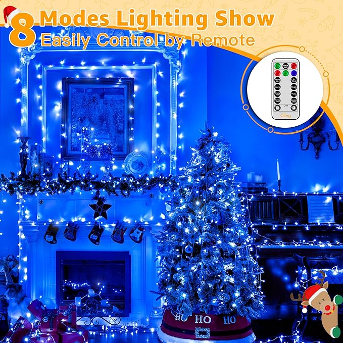 Ollny Christmas Lights Outdoor 800LED 262FT, Blue Plug in Fairy Lights with Remote, 8 Modes Waterproof Timers Dimmable LED String Lights for Indoor House Outside Bedroom Patio Balcony
