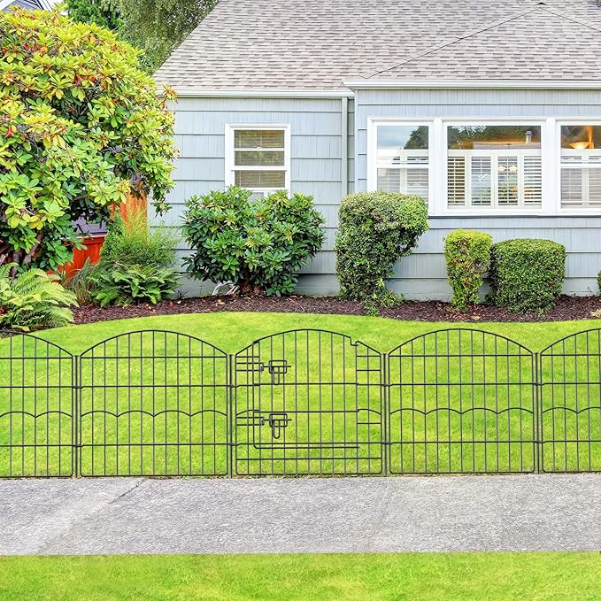 Decorative Garden Fence 12 Panels 24ft (L)×24in (H) Metal Garden Fences with 11 Panels + 1 Gate, No Dig Animal Barrier Fencing Rustproof Wire Border Temporary Dog Fence for Patio Outdoor Yard Lawn