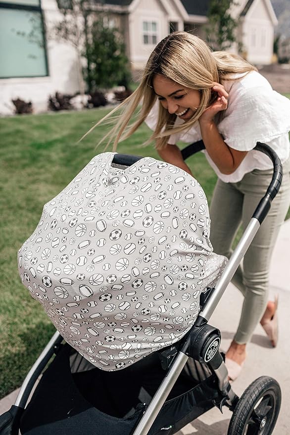 Baby Car Seat Cover Canopy and Nursing Cover Multi-Use Stretchy 5 in 1 Gift Champ by Copper Pearl