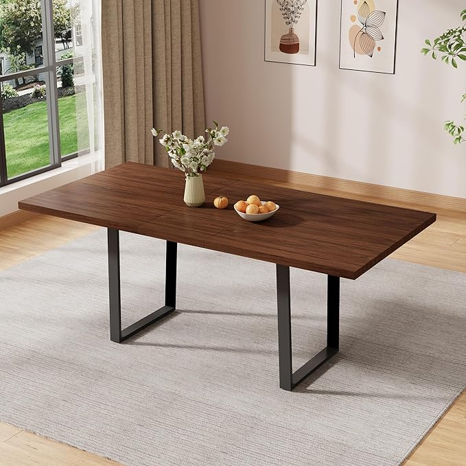 ZckyCine Walnut Color Expandable Dining Table, 51-67 Inches Adjustable Length, Modern Simple Design, Perfect for Family & Office, Seats 6+