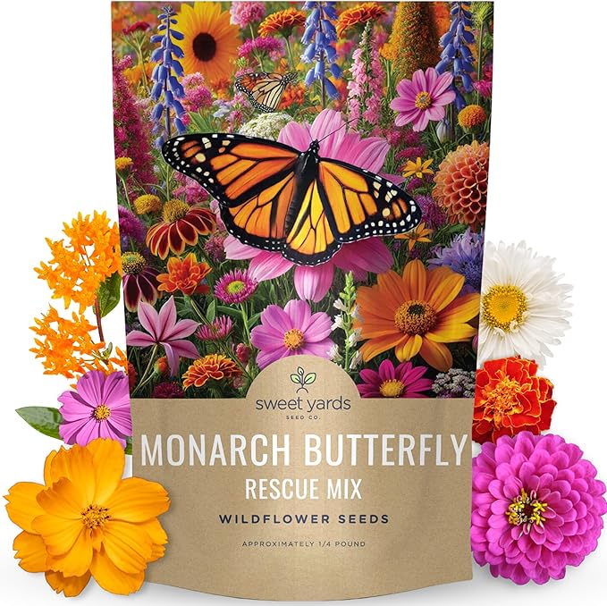 Monarch Butterfly Rescue Mix - Bulk 1/4 Pound Pouch - 44,000 Flower Seeds for Planting - Wildflower Mix