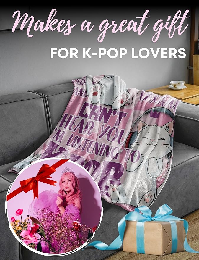 Huglanket Kpop Gifts for Teen Girl K Pop Lovers, Kpop Merch Stuff Blanket for Women for Birthday, Christmas, Cats, 50"x 65"