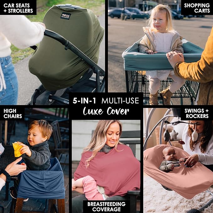 Milk Snob Original 5-in-1 Luxe Cover in Olive - Added Privacy for Breastfeeding, Baby Car Seat, Carrier, Stroller, High Chair, Shopping Cart, Lounger Canopy, Newborn Essentials, Nursing Top