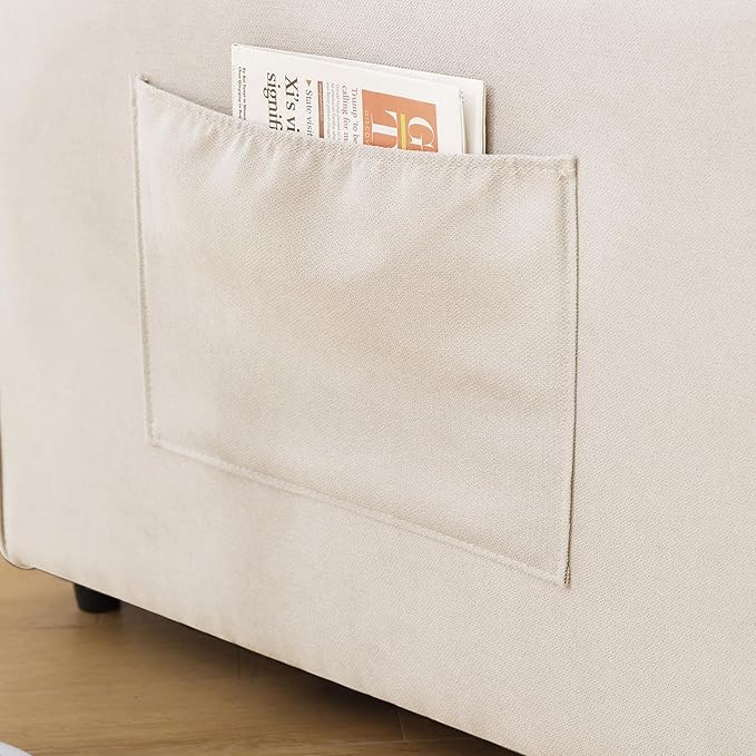 ERYE Modern Upholstered Loveseat Sofa Foldable Convertible Floor Sofabed W/Cupholders and Pockets, 3 Fold Tufted Futon Lounge Sofa with Pull Out Sleeper Couch Bed for Living Room Bedroom Studio