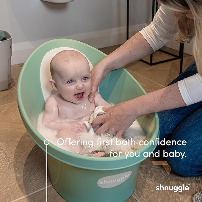 Shnuggle Newborn Baby Bath | Built in Support Bump and Soft Backrest | Suitable from Newborn | Bath Seat Support Includes Plug | Pebble Grey