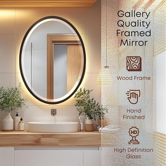OVALCREST - Oval Wooden Beveled Wall Mirror for Home Decor, Bathroom, Vanity, Bedroom, Living Room, Hallway - London Style (Rubbed Bronze) 21.1 x 25.1