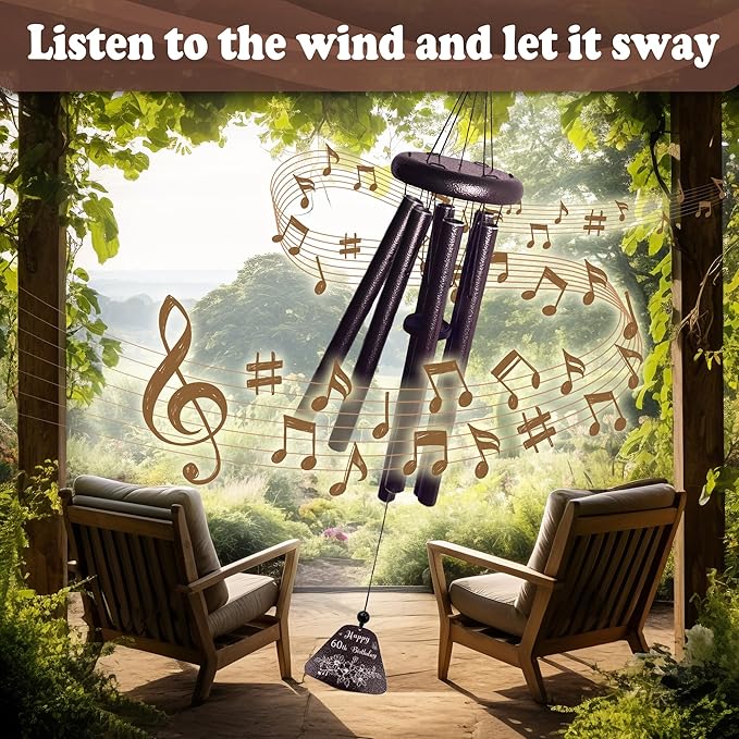 60th Birthday Gifts for Women Men, 60th Birthday Decorations 32” Wind Chimes Outside, 1965/60 Year Old Bday Gift for Women Men