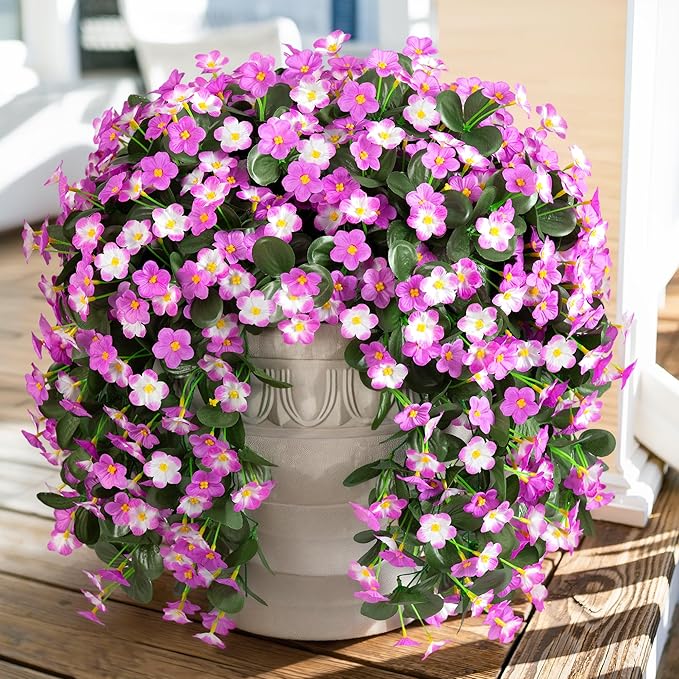 Artificial Fake Hanging Flowers Plants for Outdoor Outside Fall Decor, 2 PCS Faux Silk Daisy Mums Vines UV Resistant Realistic for Home Porch Balcony Planter Decoration (Light Fuchsia and Fuchsia)