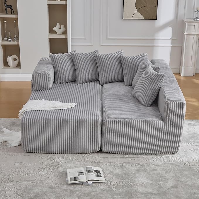 Eafurn DIY Combination Compression Modular Sectional Sofa with Double Chaise Lounge, 146" Oversized U Shaped Boneless Couch with Deep Seat Convertible Sleeper Sofabed w/Throw Pillows