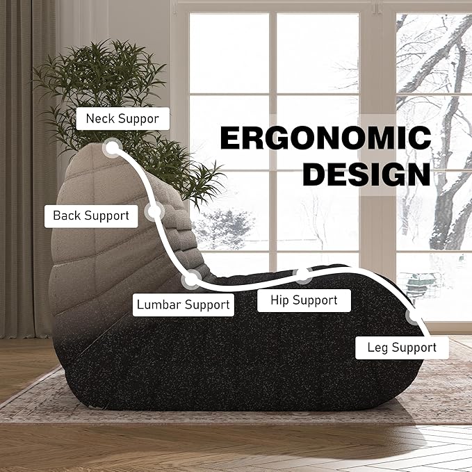Bean Bag Chair, Loveseat Fireside Chair Bean Bag Sofa Large Bean Bag Chair for Adults, 2 Seater Bean Bag Chairs for Teens with High Density Comfortable Foam, Bean Bag for Living Room (Black&White)