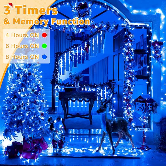 Ollny Christmas Lights Outdoor 800LED 262FT, Blue Plug in Fairy Lights with Remote, 8 Modes Waterproof Timers Dimmable LED String Lights for Indoor House Outside Bedroom Patio Balcony