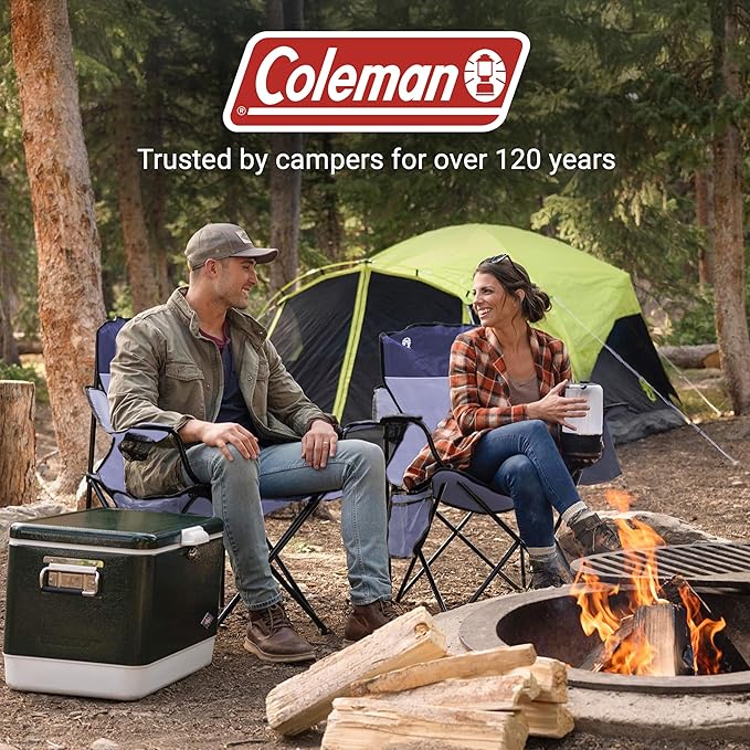Coleman Portable Camping Chair with 4-Can Cooler, Cushioned Seat & Back with Side Pockets & Cup Holder, Carry Bag Included, Great for Camping, Tailgating, Firepits, Patio, & More