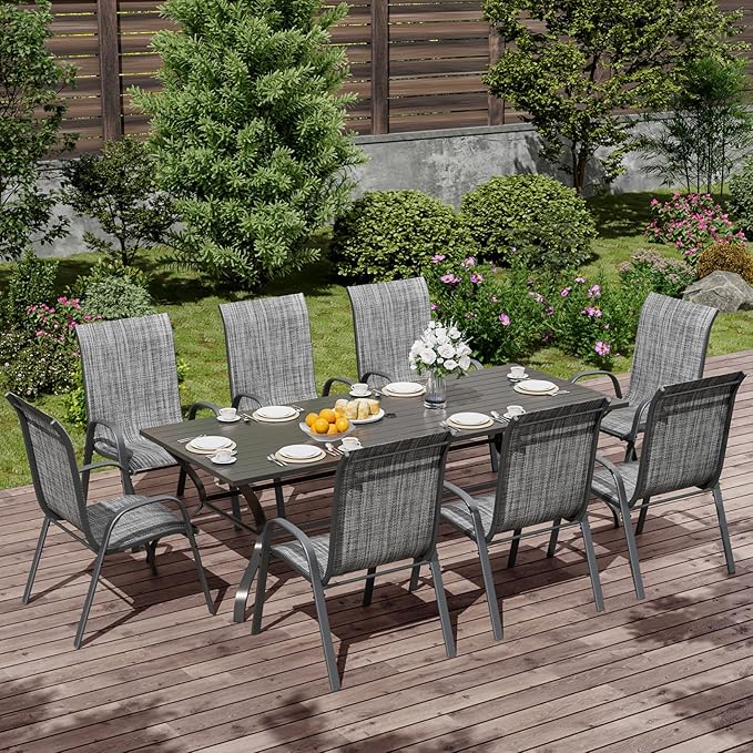 UDPATIO Patio Chairs Set of 8, Stackable Outdoor Dining Chairs with High Back, Breathable Textilene Fabric Outdoor Chair All Weather, 350LBS Capacity for Garden, Backyard (Dark Grey)