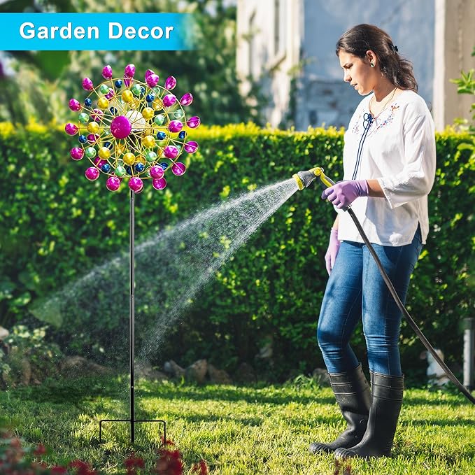 Large Wind Spinners Outdoor Solar Garden Decor Light - Unique Ferris Wheel Shaped Colorful Windmill, Durable Waterproof Design for Garden, Lawn, Patio