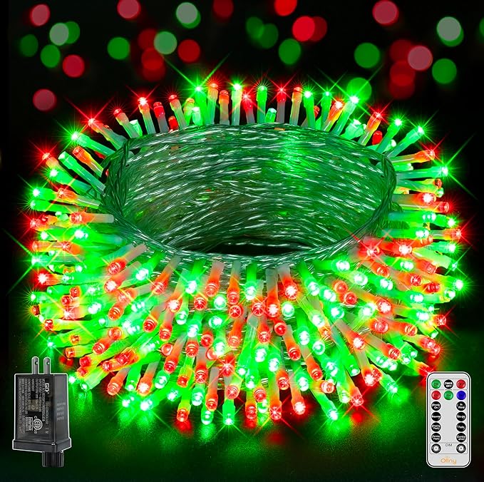 Ollny Christmas Lights Outdoor 800LED 262FT, Red and Green Plug in Fairy Lights with Remote, 8 Modes Waterproof Timers Dimmable LED String Lights for Indoor House Outside Bedroom Patio Balcony