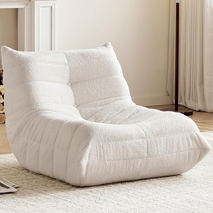 Bean Bag Chair, Fireside Chair Bean Bag Sofa for Adults, Bean Bag Chairs for Teens with High-Resilience Foam, Memory Foam & Non-Slip Base Bean Bag for Living Room, Bedroom, Office (Teddy, Beige)
