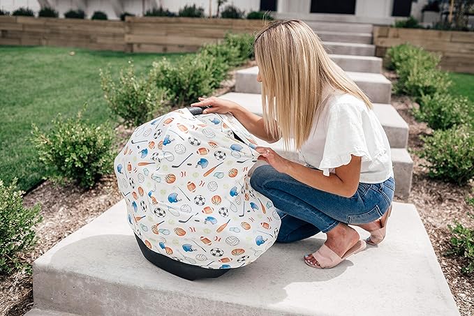 Baby Car Seat Cover Canopy and Nursing Cover Multi-Use Stretchy 5 in 1 Gift Varsity by Copper Pearl