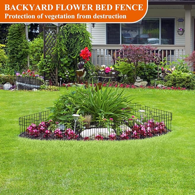 Garden Border Edging Fences, 12.32"*16.81" Decorative Fence Panel, Small Garden Fence Animal Barrier, No Dig Fences Barrier, Square 6 Pcs Black Metal Fencing, Dog Fencing Blocker for Yard, Flower Bed