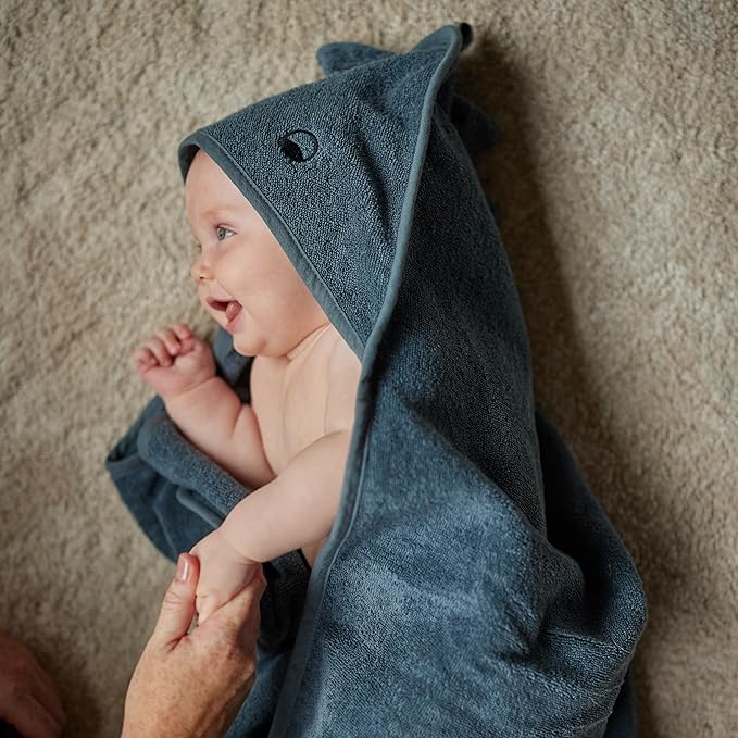 Hooded Baby Towels - 100% Organic Cotton Baby Bath Towels, 32" x 32" Super-Soft and Absorbent Baby Towels for Newborn 2-Pack (Towel Dino Green Moss/Dino Tradewinds)