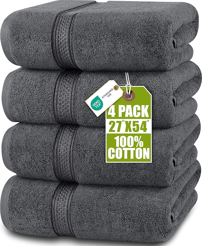 Utopia Towels 4 Pack Premium Bath Towels Set, 27 by 54 Inches, 100% Ring Spun