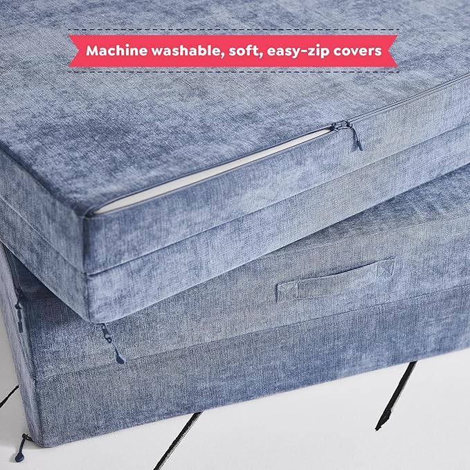 Yourigami Kids and Toddler Play Couch, Convertible Folding Sofa, Durable Foam Modular Design, Blue Lagoon